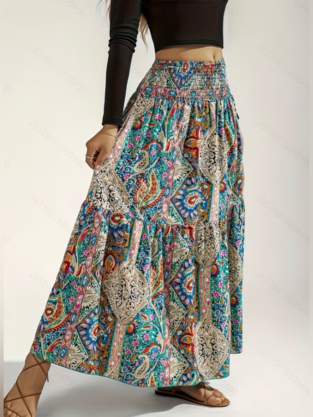 Bohemian Floral Paisley Skirt - Turquoise Multicolor Boutique New - Picture 3 of 5